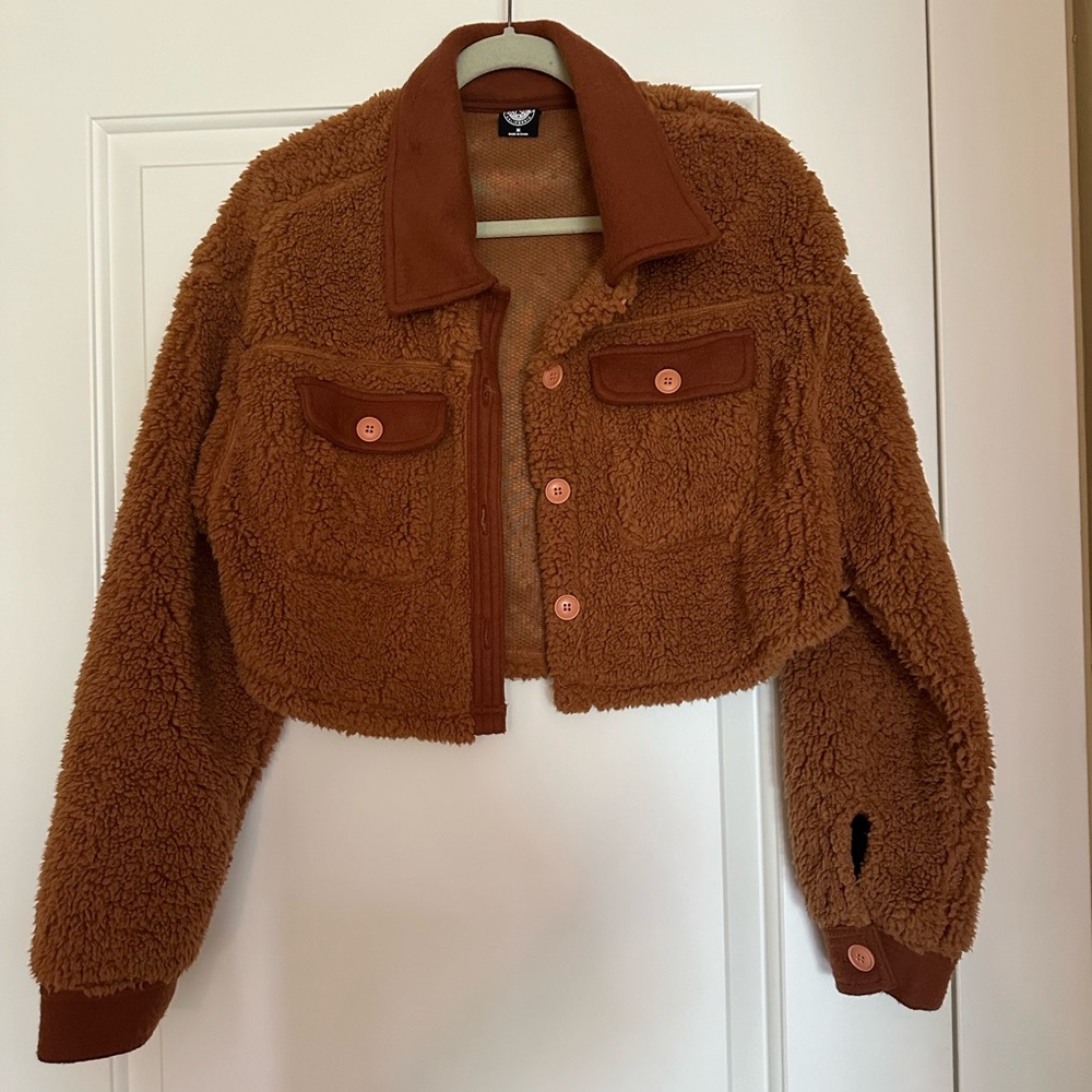 Pacsun brown cropped fleece jacket